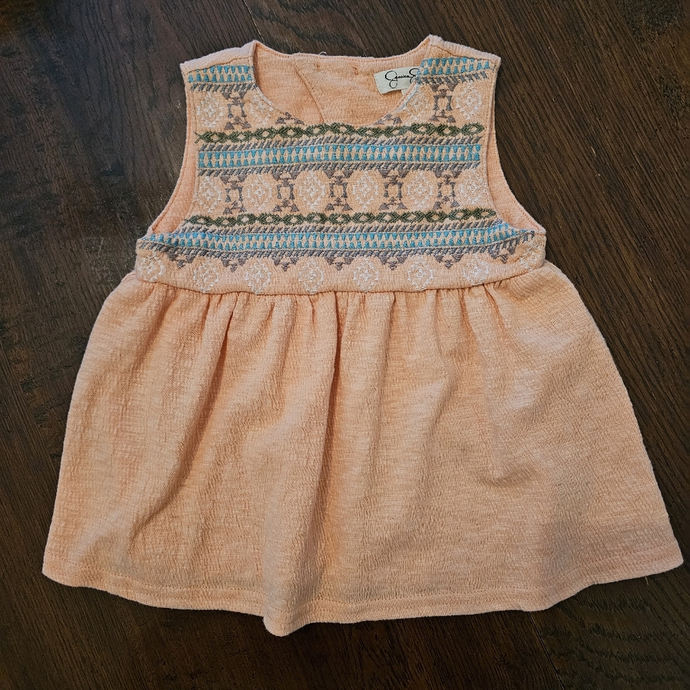 Peach Sleeveless Top With Patterned Upper